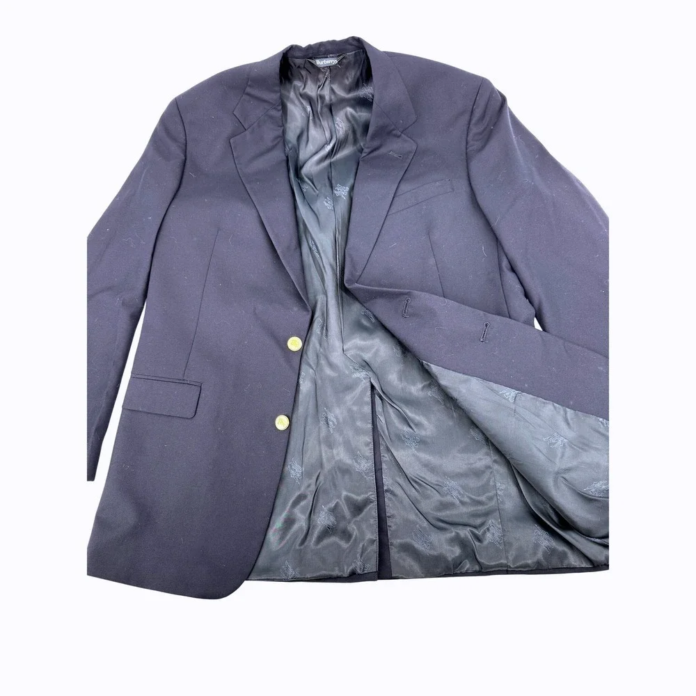 Burberrys Mens Blazer SportsCoat Navy Blue Super 100s Wool USA Size 46